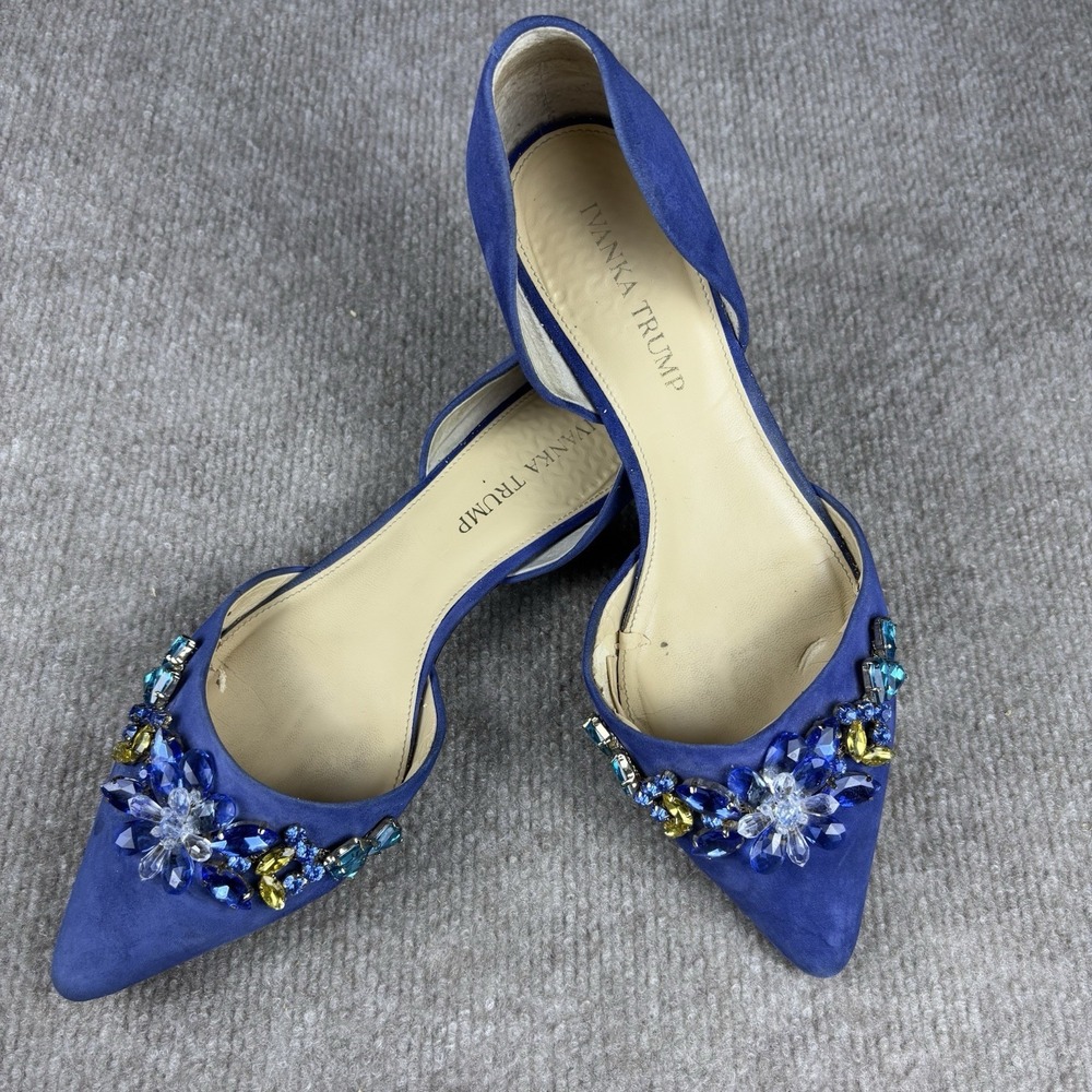 Ivanka Trump Blue Jeweled D'Orsay Flats Womens 7.5M Pointed Toe Rhinestone Shoes